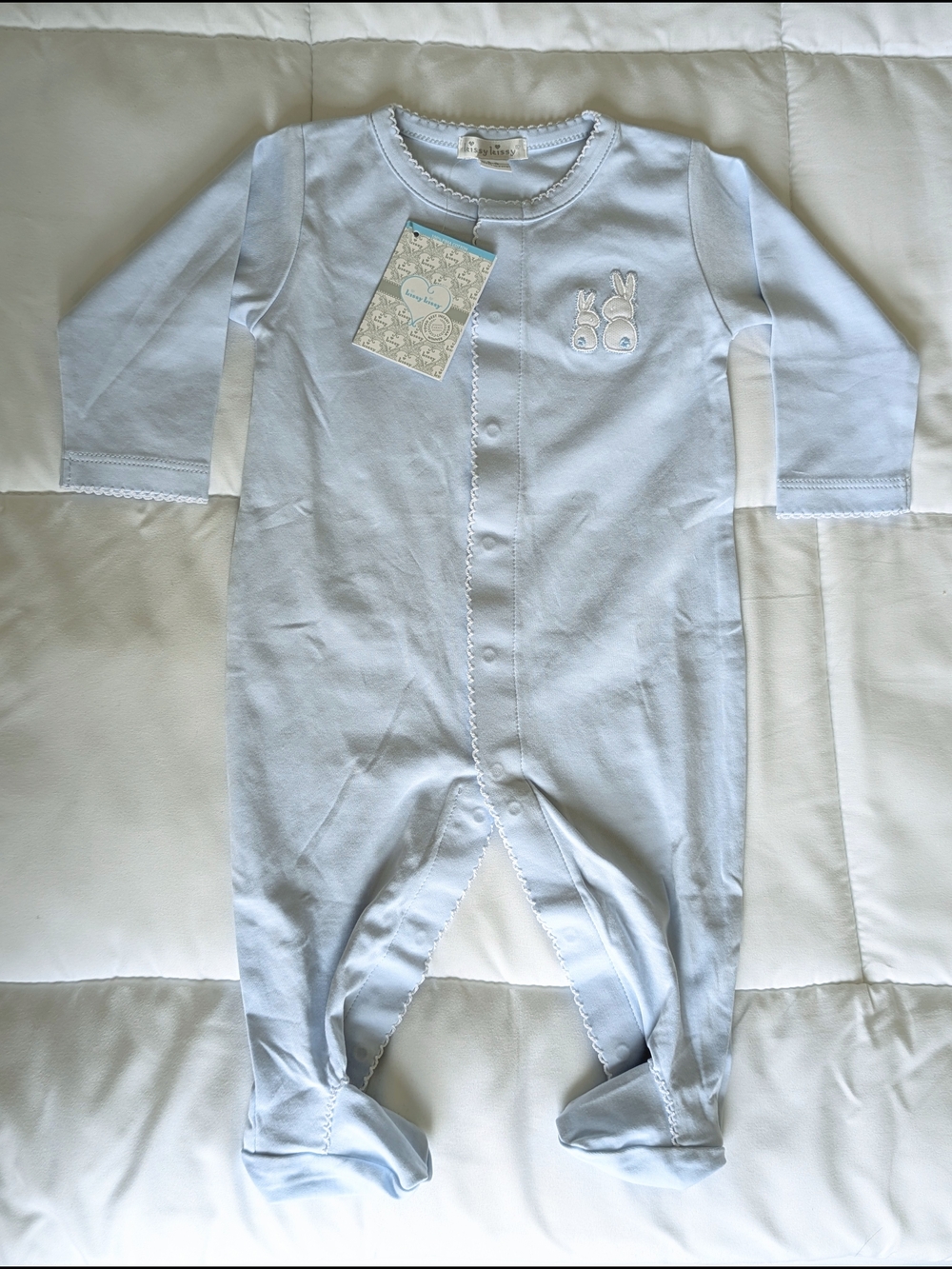 NWT Kissy Kissy Light Blue Bunnies Footed One-Piece | 6-9 months